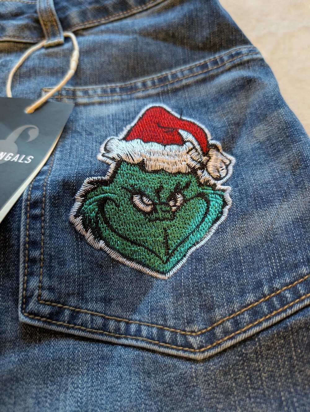 Flamingals Mid-rise Wide-Leg Jeans Holiday Grinch Embroidery NWT Women's 2XL - Picture 6 of 10